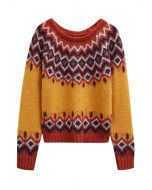 „Nordic Charm“-Strickpullover mit Fair-Isle-Muster in Orange