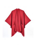 Whisper Soft – Poncho mit Taschen und Fransensaum in Rot