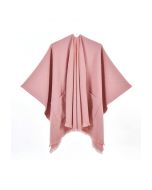 Whisper Soft – Poncho mit Taschen und Fransensaum in Rosa