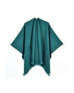 Whisper Soft – Grüner Poncho mit Taschen und Fransensaum