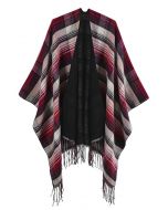 Klassischer Poncho mit Schottenmuster und Fransensaum in Rot