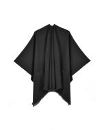 Whisper Soft – Poncho mit Taschen und Fransensaum in Schwarz