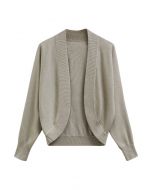 Minimalistischer Cardigan mit offener Vorderseite und geripptem Rand in Khaki