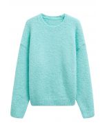 Gerippter, flauschiger, weicher Strickpullover in Mint