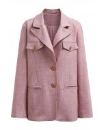 Blazer mit Knopfleiste und dekorativer Tasche, steigendem Revers in Rosa