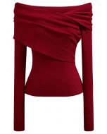 Soft Elegance – Off-Shoulder-Stricktop mit Klappe in Rot