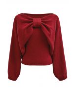 Faszinierendes Set aus Camisole-Top und Pullover mit Schleife in Rot