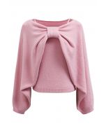 Faszinierendes Set aus Camisole-Top und Pullover mit Schleife in Rosa