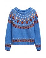 Snowflake Wonderland Fair Isle Strickpullover in Blau