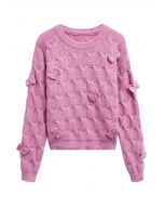 Verspielter Strickpullover mit geometrischer Schleife in Rosa