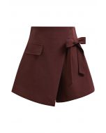 Statement-Mini-Skorts mit Schleife und Klappe in Burgunderrot