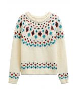 Snowflake Wonderland Fair Isle Strickpullover in Creme