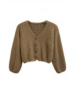 Handgestrickter kurzer Cardigan mit überschnittenen Schultern und Knöpfen in Khaki