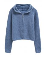 Winter Essentials – Strickjacke mit Kapuze und Reißverschluss in Blau