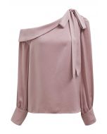 One-Shoulder Satin Top mit Schleife und Klappe in Rosa