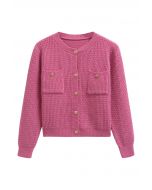 Strickjacke mit aufgesetzten Taschen und Knöpfen, geprägten Punkten in Rosa