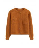 Strickjacke mit aufgesetzten Taschen und Knöpfen, geprägten Punkten in Orange