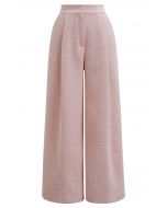 Stylische Tweed Falten Palazzo Hose in Pink