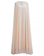 Glitzerndes Mesh-Maxi-Cape-Kleid in Apricot