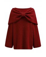 2-teiliges Strickpulloverkleid mit Schleife und Metallic-Mix in Rot