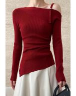 One-Shoulder-Stricktop mit gerüschtem asymmetrischem Saum in Rot