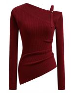 One-Shoulder-Stricktop mit gerüschtem asymmetrischem Saum in Rot