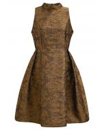 Prächtiges ärmelloses Jacquard-Kleid mit Blumenmuster in Bronze