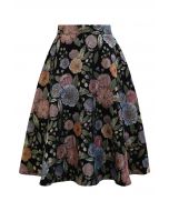 Jacquard-Midirock in A-Linie mit Blumenmuster und Fairy Garden-Motiv