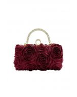 Opulent Rose Clutch mit Strass-Griff in Burgunderrot