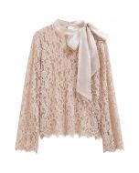 Side Bowknot Full Lace Top in Dusty Pink