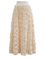 Rose Petal Embellished Mesh Maxi Skirt in Apricot