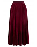 Velvety Touch Pleated Midi Skirt in Red