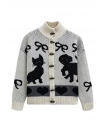 Bubbly Animal Button-Down-Cardigan aus gerippter Wolle in Elfenbein