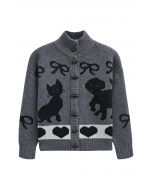 Bubbly Animal – Gerippte Woll-Cardigan mit Knopfleiste in Rauch