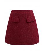 Roter Tweed-Minirock mit Paillettenfransen-Dekor