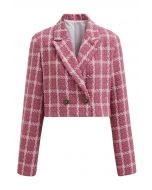 Kurzer Blazer aus kariertem Tweed mit gepolsterten Schultern in Rosa