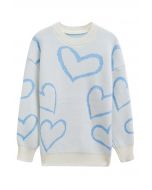 Lovable Heart – Strickpullover mit Rundhalsausschnitt in Babyblau