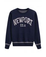 Übergroßer Strickpullover „Newport Letter“ mit Rundhalsausschnitt in Marine