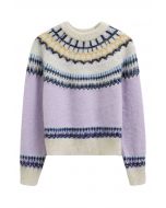 Mehrfarbiger Fair Isle Fuzzy-Strickpullover in Flieder