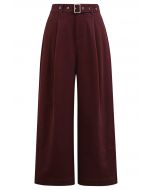 Urban-Casual Pleats Wide-Leg-Hose mit Gürtel in Burgund