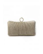 Verzierte, plissierte Clutch mit Strasssteinen in Champagner