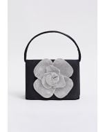 Satin-Handtasche mit Verzierung „Radiant Rose“ in Schwarz