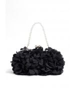 Bloom-inspirierte Handtasche mit Perlenkette in Schwarz