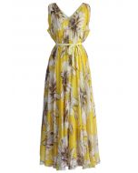 Wunderbare gelbe Blumen Chiffon langes Kleid