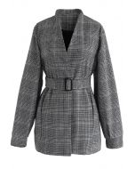 Refinado moderno - blazer de tweed a cuadros en gris