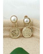 Vintage Gold Coin Pearl Drop Ohrringe